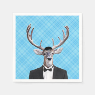 Funny Yarmulke Happy Hanukkah Deer Blue Plaid Napkin