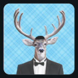 Funny Yarmulke Happy Hanukkah Deer Blue Plaid Square Sticker<br><div class="desc">Funny Yarmulke Happy Hanukkah Deer Blue Plaid. Featuring a yarmulke hat,  this quirky buck will make a handsome addition to your Hanukkah party.</div>
