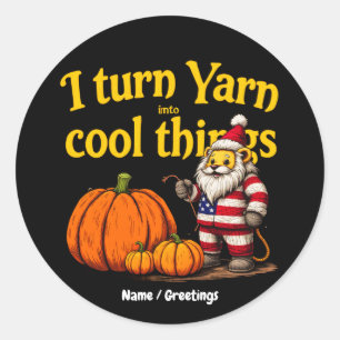 Funny Yarn Lover Gnome With Pumpkins Knitting  Classic Round Sticker