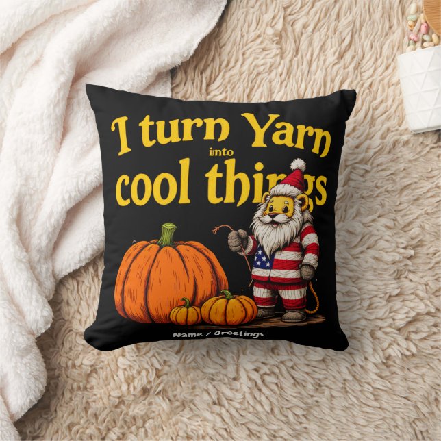Funny Yarn Lover Gnome With Pumpkins Knitting Cushion (Blanket)