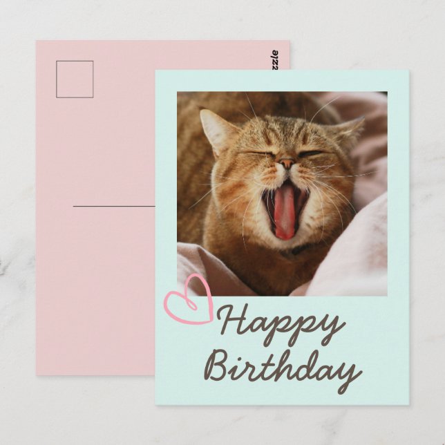 Funny Yawning Cat and Cute Happy Birthday  Postcard (Front/Back)
