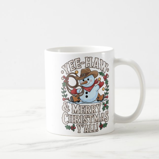 Funny Yee Haw Merry Christmas Y'all Xmas Cute Cowb Coffee Mug (Right)