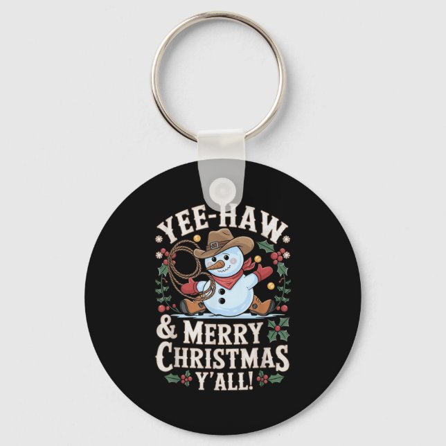 Funny Yee Haw Merry Christmas Y'all Xmas Cute Cowb Key Ring (Front)