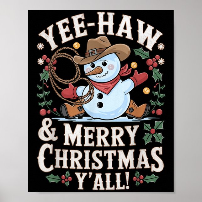 Funny Yee Haw Merry Christmas Y'all Xmas Cute Cowb Poster (Front)