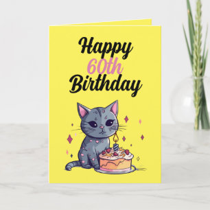 Funny Yellow and Black Cat Husband 60th Birthday Card