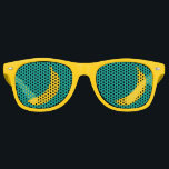 Funny yellow banana fruit party shades sunglasses<br><div class="desc">Funny yellow banana party shades sunglasses for collectors and lovers of this healthy fruit. Cute fruity art print design for crazy collection obsession, Birthday party, wedding, bachelorette etc. Custom background colour. Fun fashion gift idea / costume accessory for fans. Halloween or tropical summer party clothing prop. Fun for adult men...</div>