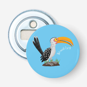 Funny yellow billed hornbill safari bird cartoon bottle opener