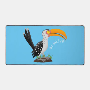 Funny yellow billed hornbill safari bird cartoon  desk mat