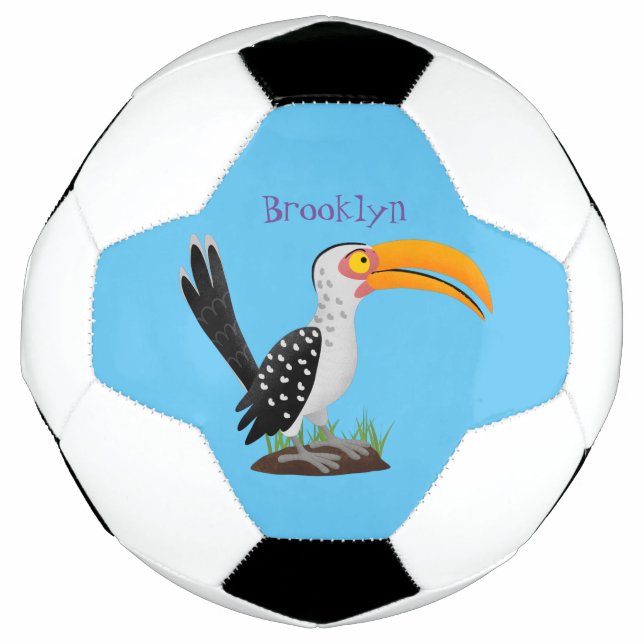 Funny yellow billed hornbill safari bird cartoon football (Front)
