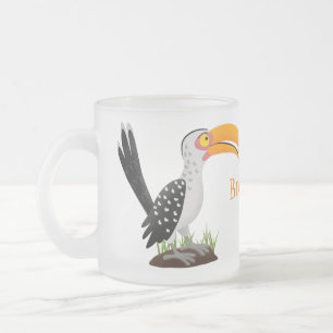 Funny yellow billed hornbill safari bird cartoon frosted glass coffee mug