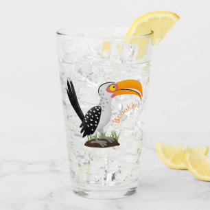 Funny yellow billed hornbill safari bird cartoon glass