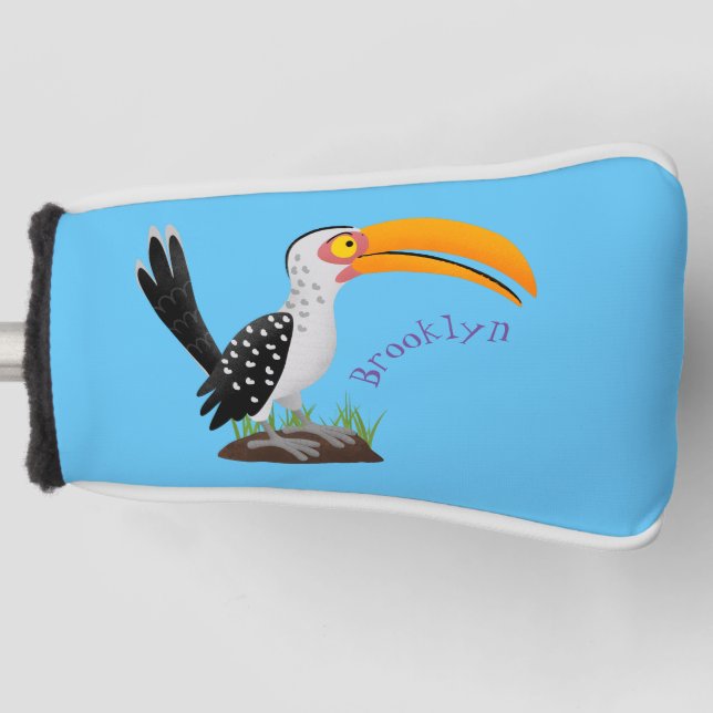 Funny yellow billed hornbill safari bird cartoon golf head cover (Front)
