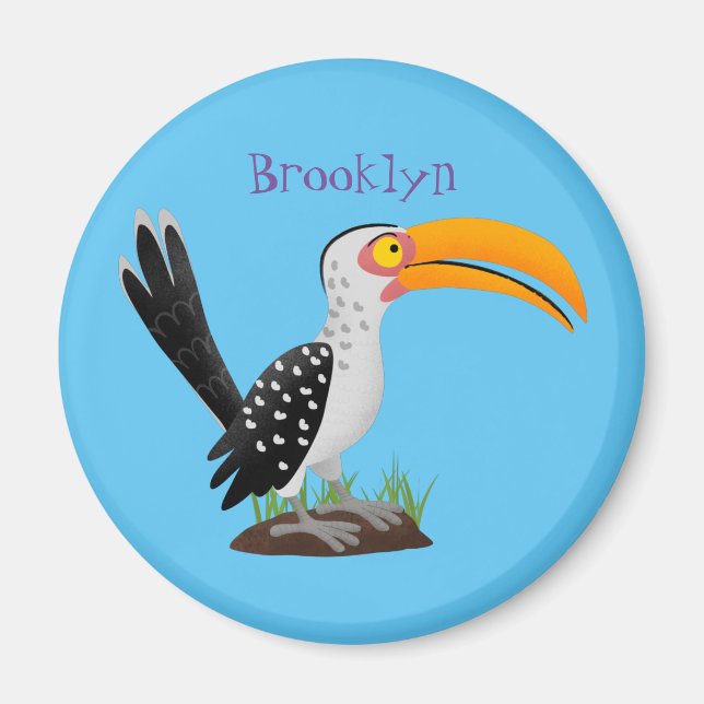 Funny yellow billed hornbill safari bird cartoon magnet (Front)