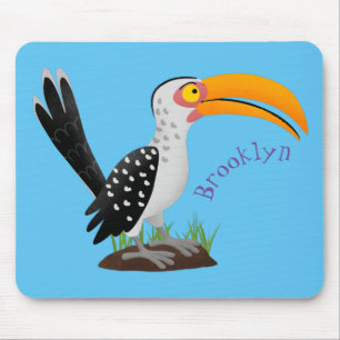Funny yellow billed hornbill safari bird cartoon mouse mat