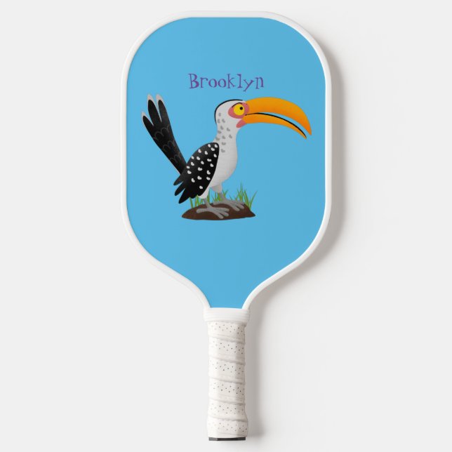 Funny yellow billed hornbill safari bird cartoon pickleball paddle (Front)
