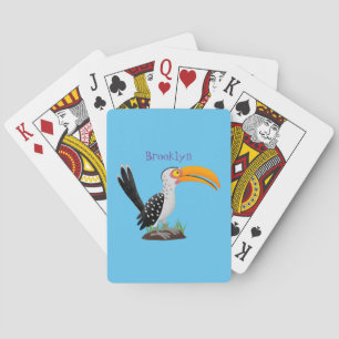 Funny yellow billed hornbill safari bird cartoon playing cards