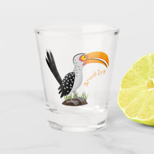 Funny yellow billed hornbill safari bird cartoon shot glass