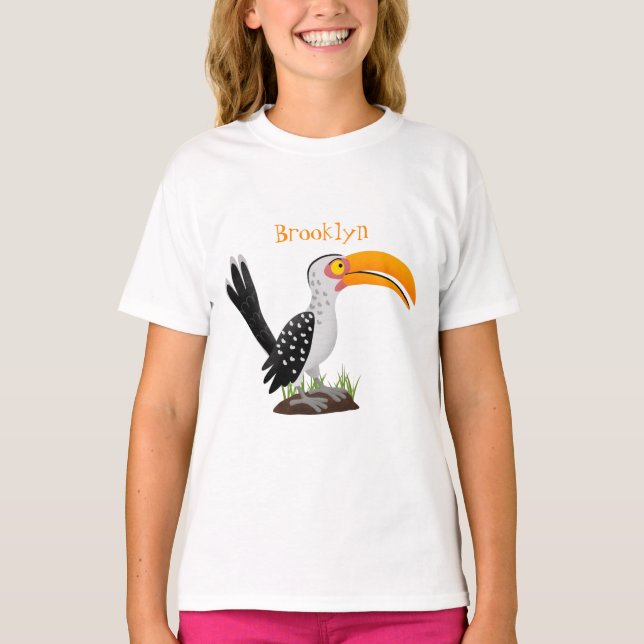 Funny yellow billed hornbill safari bird cartoon T-Shirt (Front)
