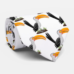 Funny yellow billed hornbill safari bird cartoon tie
