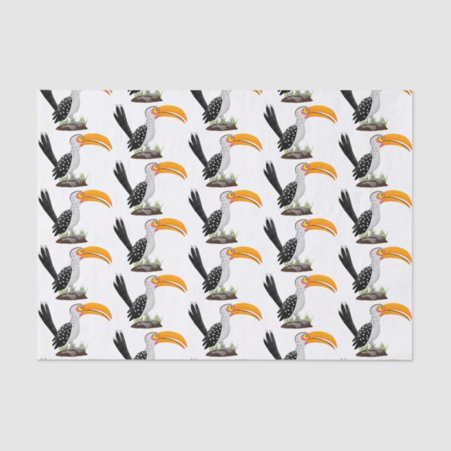 Funny yellow billed hornbill safari bird cartoon tissue paper (Front)