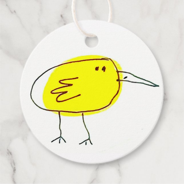 Funny Yellow Bird Doodle Favour Tags (Front)