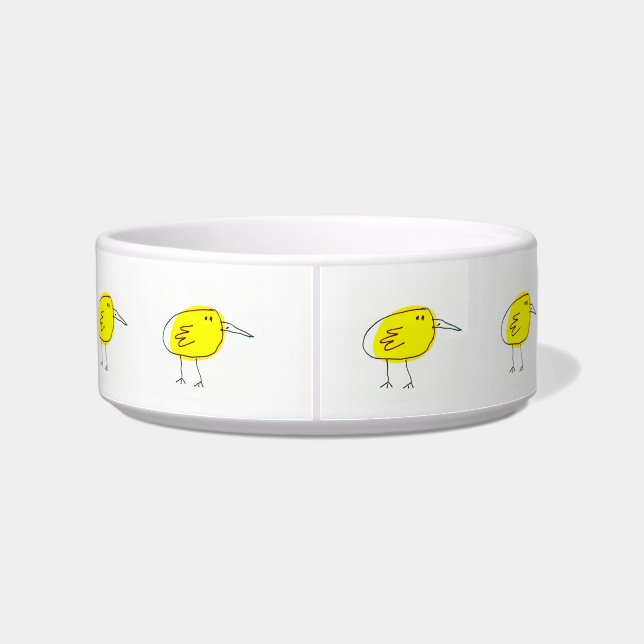 Funny Yellow Cartoon Bird Ceramic Pet Bowl (Back)