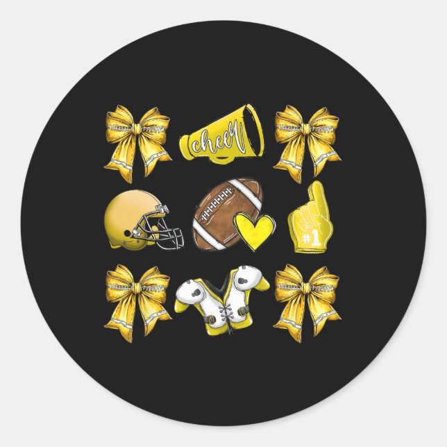 Funny Yellow Cheer Coquette Football Mum Women Gir Classic Round Sticker (Front)
