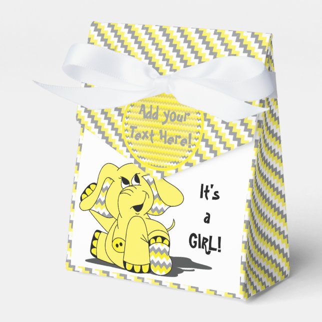 Funny Yellow Chevron Silly Elephant Party FavorBox Favour Box (Front Side)