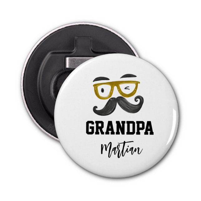 Funny yellow classes and moustache Custom Grandpa  Bottle Opener (Front)