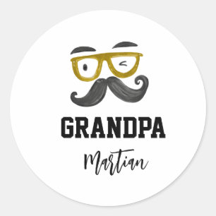 Funny yellow classes and Moustache Grandpa custom Classic Round Sticker