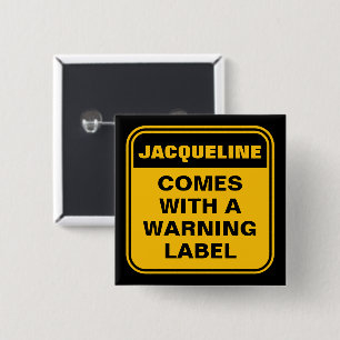 Funny yellow comes with warning label personalised 15 cm square badge