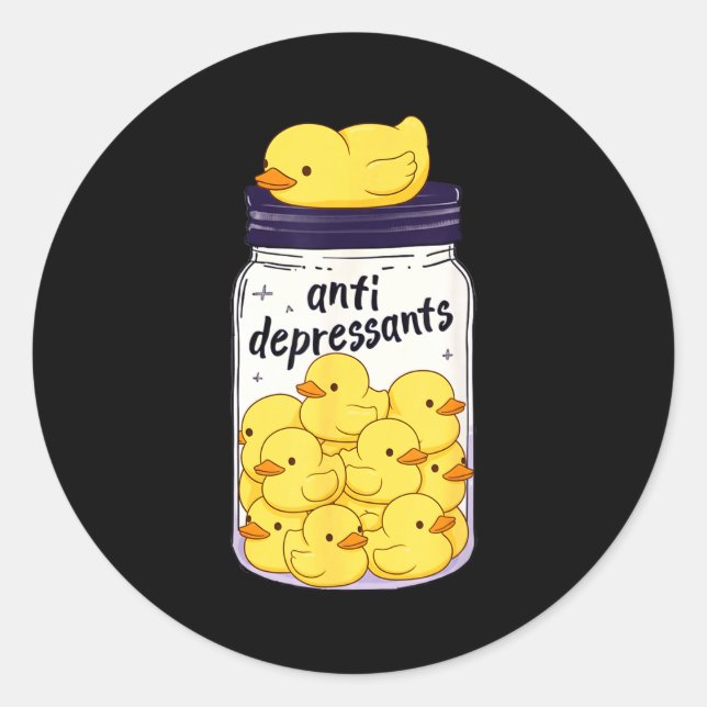 Funny Yellow Duck Anti Depressant Jar Zoo Boys Gir Classic Round Sticker (Front)