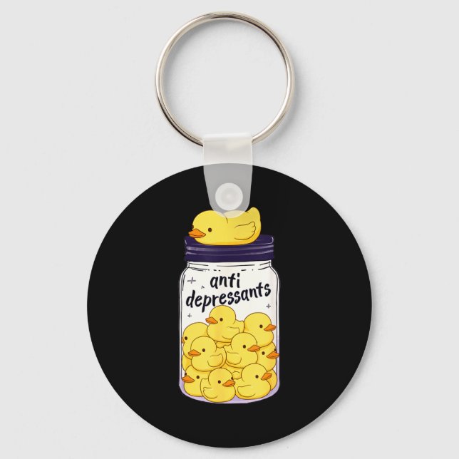 Funny Yellow Duck Anti Depressant Jar Zoo Boys Gir Key Ring (Front)