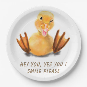 Funny Yellow Duck Paper Plates Custom Text