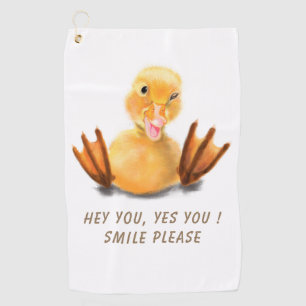 Funny Yellow Duck Playful Golf Towel Cartoon