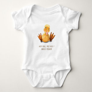 Funny Yellow Duck Playful Wink - Happy Smile Baby Bodysuit