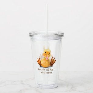 Funny Yellow Duck Playful Wink Happy Smile Cartoon Acrylic Tumbler