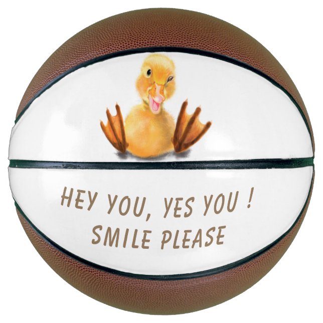 Funny Yellow Duck Playful Wink Happy Smile Cartoon Basketball (Front)