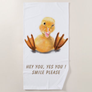 Funny Yellow Duck Playful Wink Happy Smile Cartoon Beach Towel