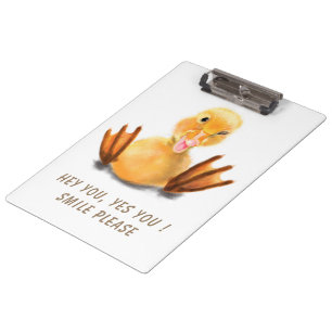 Funny Yellow Duck Playful Wink Happy Smile Cartoon Clipboard