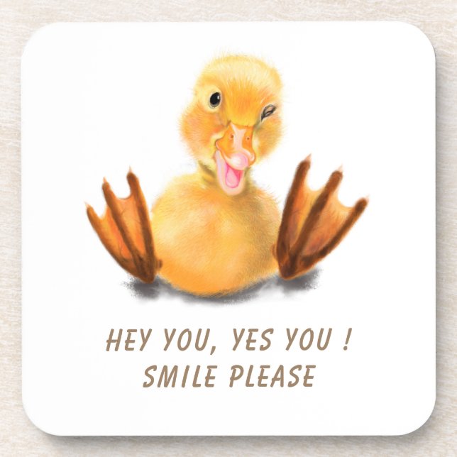 Funny Yellow Duck Playful Wink Happy Smile Cartoon Coaster (Front)