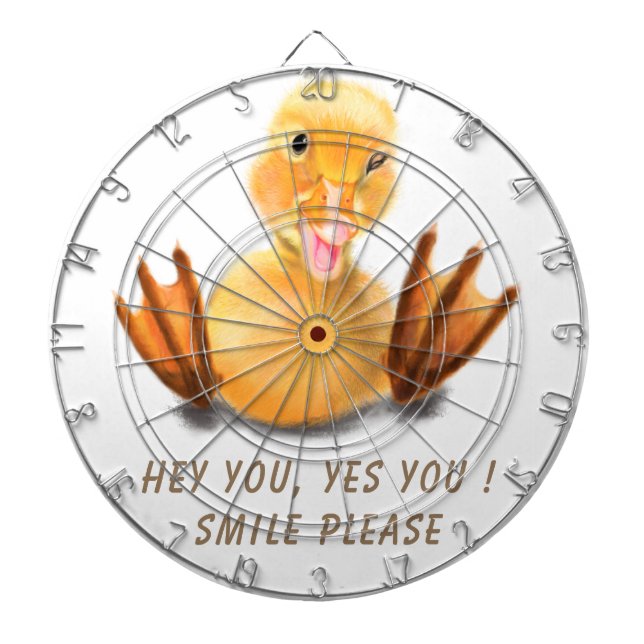 Funny Yellow Duck Playful Wink Happy Smile Cartoon Dartboard (Front)