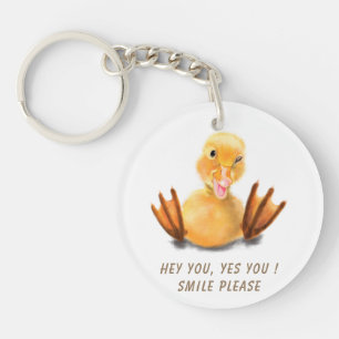 Funny Yellow Duck Playful Wink Happy Smile Cartoon Key Ring