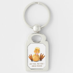 Funny Yellow Duck Playful Wink Happy Smile Cartoon Key Ring