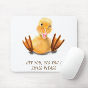 Funny Yellow Duck Playful Wink Happy Smile Cartoon Mouse Mat