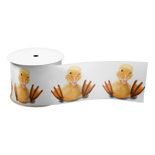 Funny Yellow Duck Playful Wink Happy Smile Cartoon Satin Ribbon (Spool)
