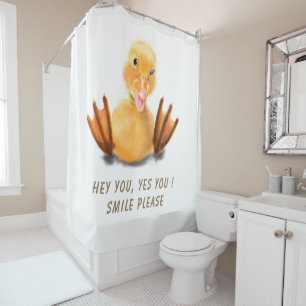Funny Yellow Duck Playful Wink Happy Smile Cartoon Shower Curtain