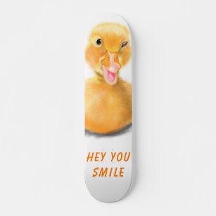 Funny Yellow Duck Playful Wink Happy Smile Cartoon Skateboard