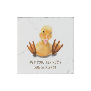 Funny Yellow Duck Playful Wink Happy Smile Cartoon Stone Magnet