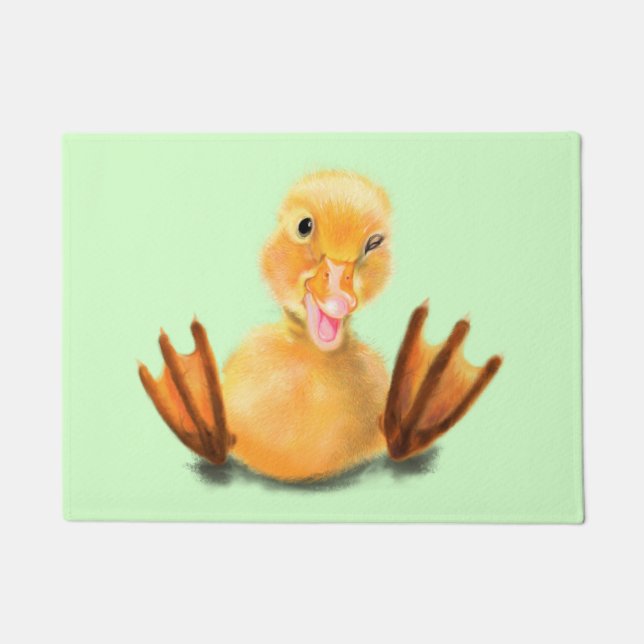 Funny Yellow Duck Playful Wink - Happy Smile  Doormat (Front)